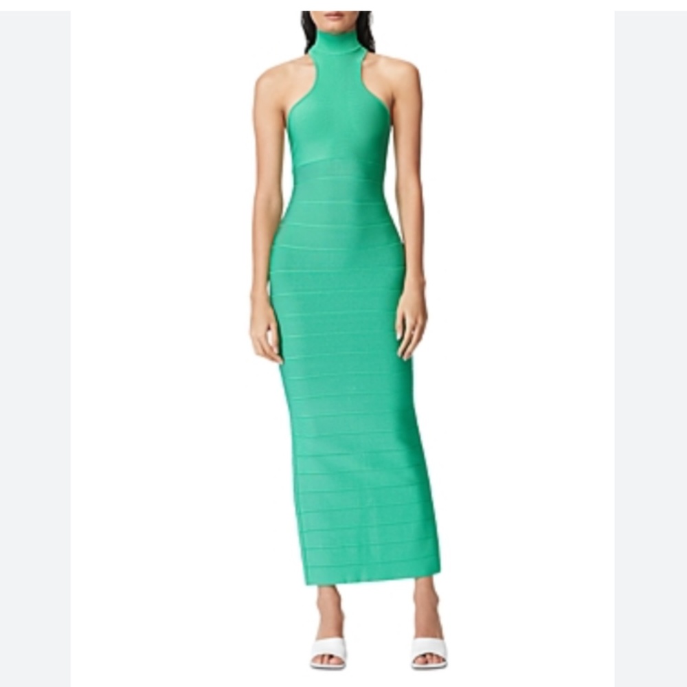 NWOT HERVE LEGER Racer Icon Pencil Dress Green Sz L Orig Price $890